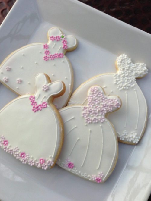 Bridesmaid dress decorated cookies