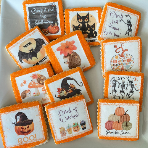 Festive Halloween and Fall decorated cookies ready for delivery!